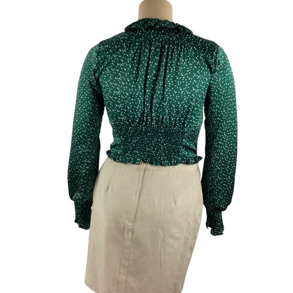 DO+BE Green Polka Dot Ruffle V-Neck Blouse Long Sleeve Size L - Picture 5 of 7